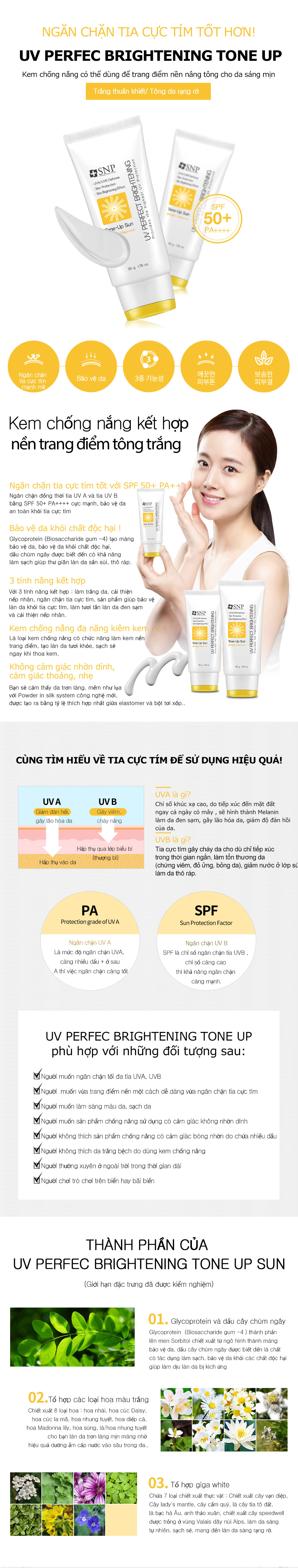 UV PERFECT BRIGHTENING TONE UP SUN- Kem chống nắng kết hợp nền trang điểm tông trắng