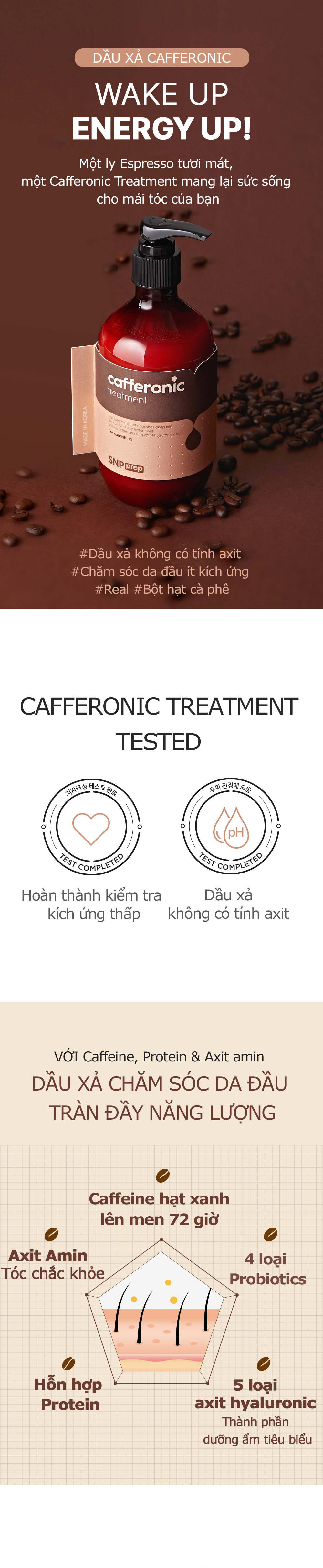 Dầu xả suông mượt Cafferonic - SNP Prep Cafferonic Hair Treatment